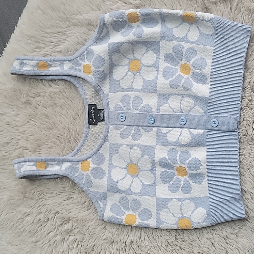 Daisy Print Crop Sweater Tank sz M